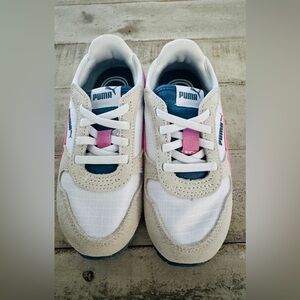 Puma Kids Sneakers - White, Pink, and Blue Accents